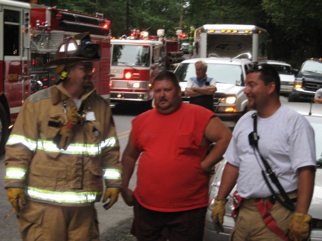 Alan Kennedy, Donald Slauch, and Bill Gray at a car fire in Elk Township.